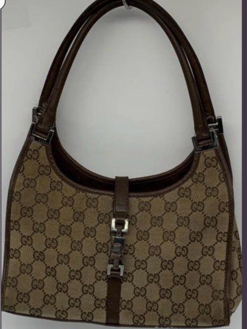 Gucci Brown GG Monogram Canvas Shoulder Bag with Dark Brown Trim